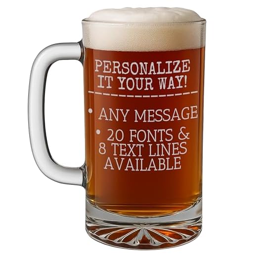 Personalized Engraved 16oz Glass Beer Mug - Custom Beer Gifts, Customized Father's Day, Gift for Dad, Birthday Present for Him, Boyfriend Brother, Gifts for Men Etched - Your Text Here