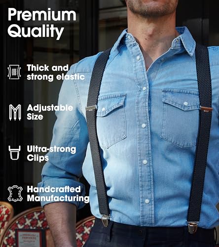 Image of PIERROT Men's Suspenders - One Size Adjustable and Elastic Suspenders for Men Trousers Heavy Duty with 4 Very Strong Clips