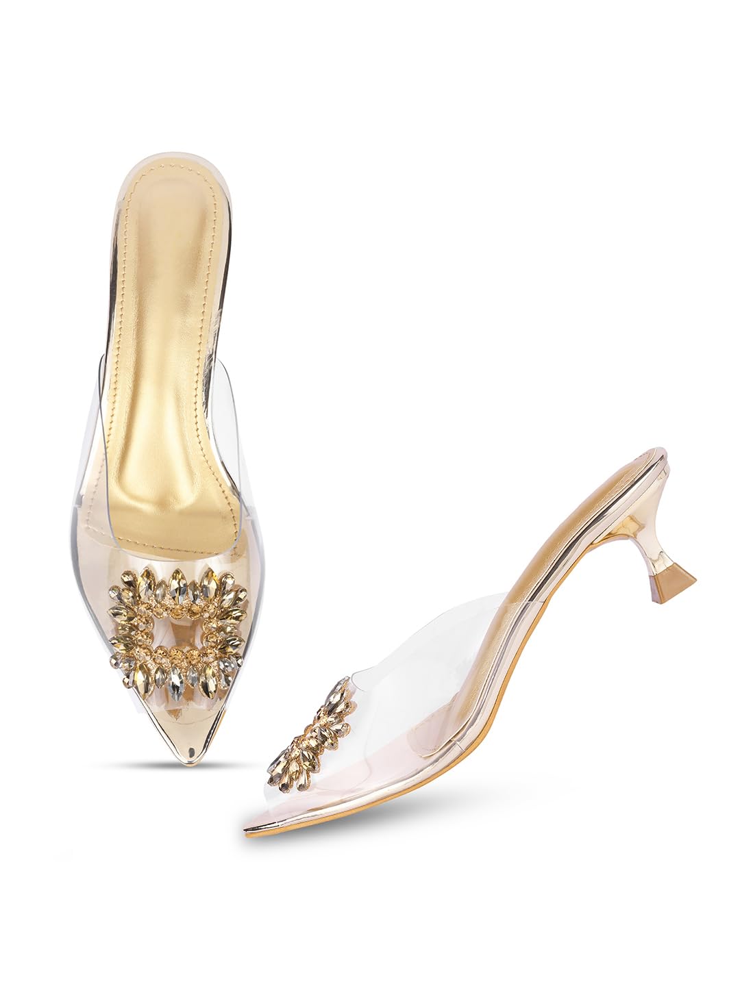 FROH FEET Stylish Gold Transparent Upper Kitten Heels Sandals For women and Girls (B0CZXRMRHS) Amazon Price History, Amazon Price Tracker