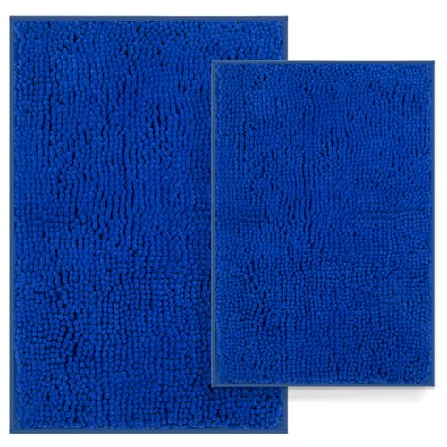 Bathroom Rugs Set 2 Piece Bathroom Mats Bath Rugs Non Slip Bath Rugs for Bathrooms, Thick Soft Chenille Rug Set, Bathtub Mats, Ultra Absorbent Bath Carpet, Shaggy Bathrooms Floor Mat, Royal
