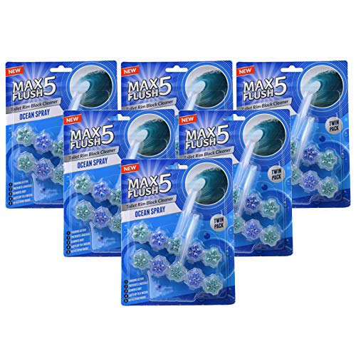 Max Flush 5 Ocean Spray Toilet Rim Block Cleaner (6 x Twin Pack)
