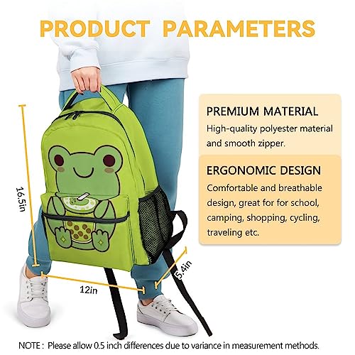 Frog Backpack for Girls Boys, 16 Inch Frog Theme Bookbag with Adjustable Straps, Durable, Lightweight, School Bag with Large Capacity3