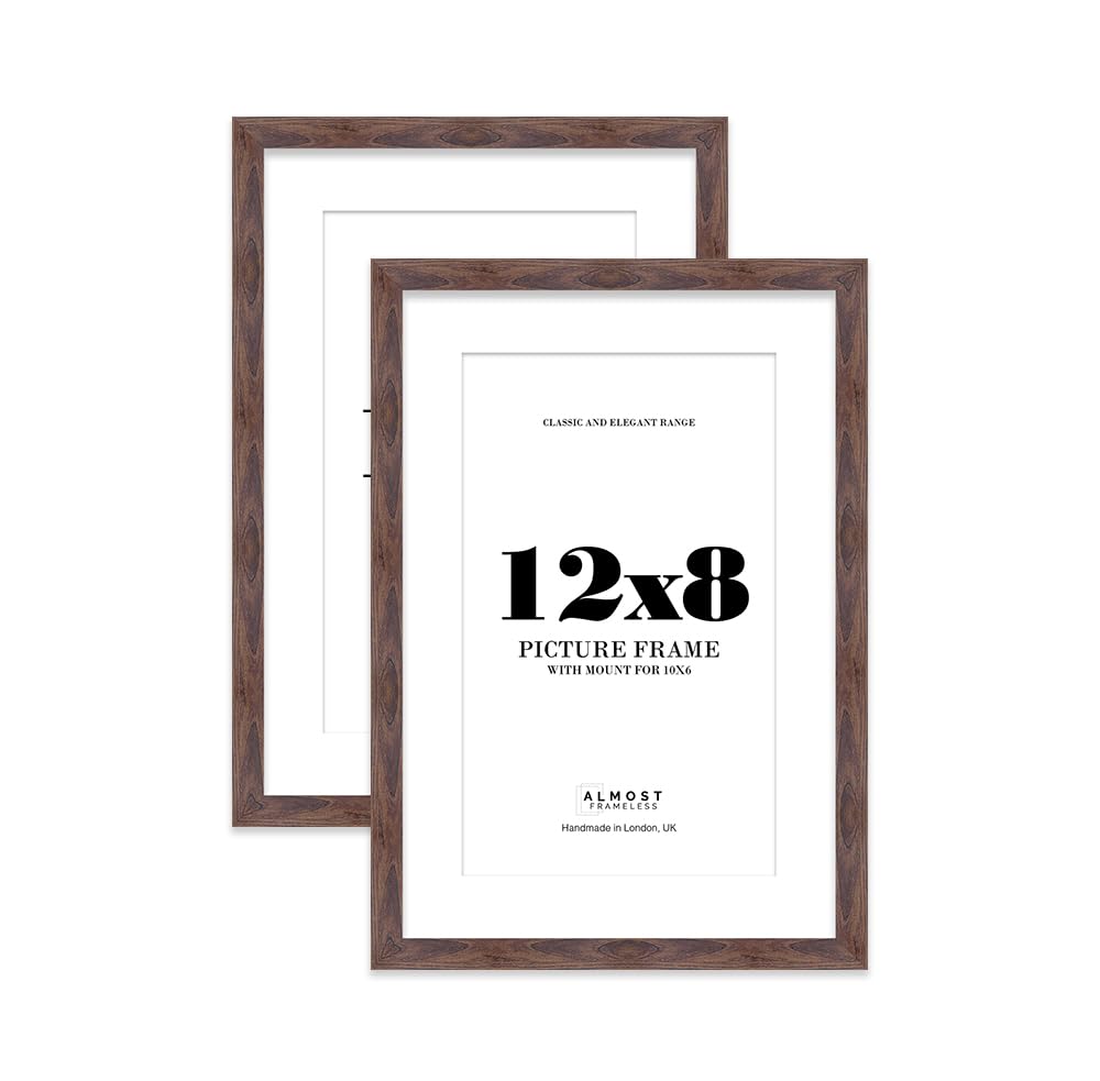 Walnut Picture Frame 12x8 With 10x6 Mount for Photos - Wall & Table Display, Landscape or Portrait, 2 Pack