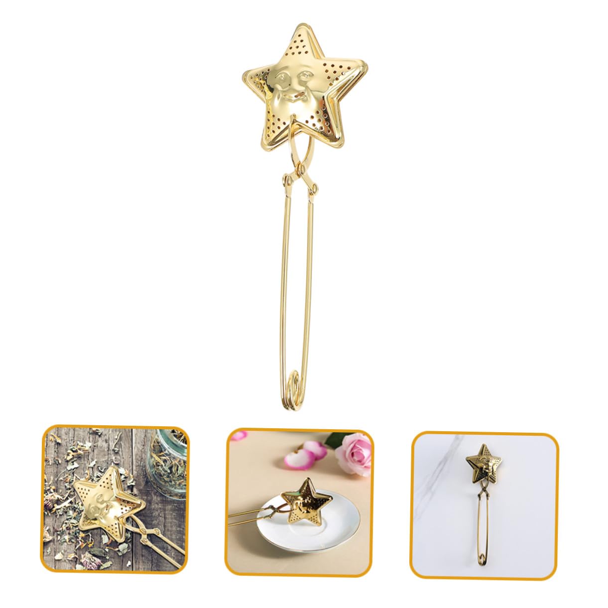 Filtro De Té De Estrellas y Luna Colador De Acero Inoxidable Con Asa Para Infusiones De Té Suelto Casa