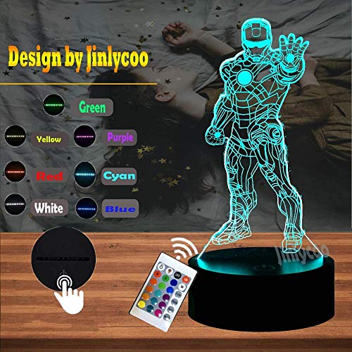 Veilleuse LED Iron Man 3D Marvel série de super-héros Multicolore Lampe de bureau USB Télécommande Capteur de la distance Lumières pour enfants souvenir des fans de Marvel (Iron Man Stand)