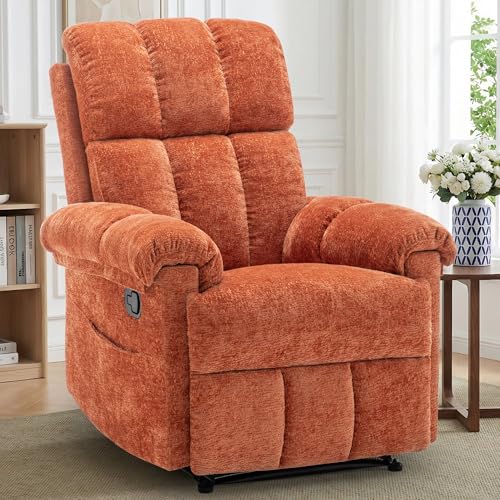 Image of Korser Recliner Chair, Living Room Recliner Chairs for Adults, Small Recliners for Small Spaces, Upholstered Manual Recliner with Side Pockets, Comfy Nursery Chair for Living Room, Chenille, Orange
