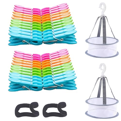 Guyode 48 Pièces Pince a Linge, 2 Pièces Panier Pince a Linge Exterieur, Antidérapant Epingle à Linges, Coloré Cintre Pinces, Plastique Epingle à Linges pour Serviettes Vêtements Chaussettes