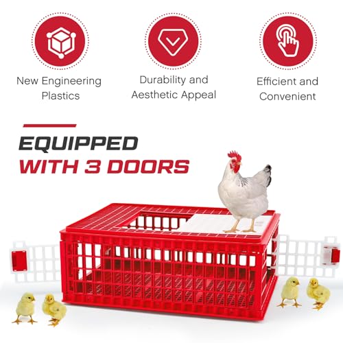 Image of GlikCeil 2 Pcs Poultry Carrier Crate 3 Door Chicken Duck Transport Cage Plastic Poultry Carrier Basket Box for Chicken Duck Goose Birds, 29.53 x 21.65 x 11.42 Inch(Red)
