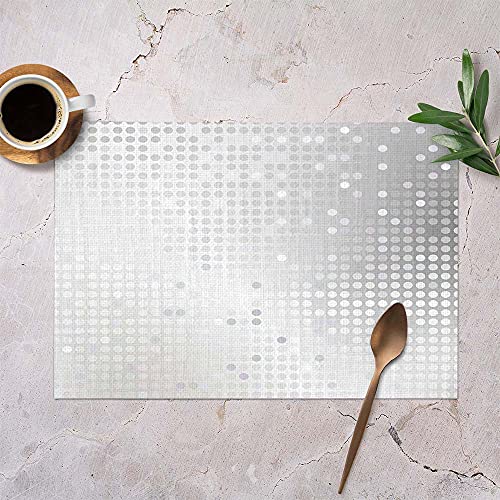 Hosnye Silver Sequins Place Mats Shiny Dot Background Table Mats Set Of 4 Indoor Washable Placemats For Dining Table Fabric Place Mat #TOP1