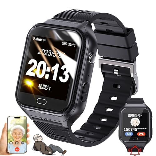 ZHZWwansuGE Reloj Inteligente para Personas Mayores con Detección De Caídas, Rastreador GPS, Llamada De Emergencia SOS, Llamadas Bidireccionales En Alta Definición Y Resistencia Al Agua Ip67 Black