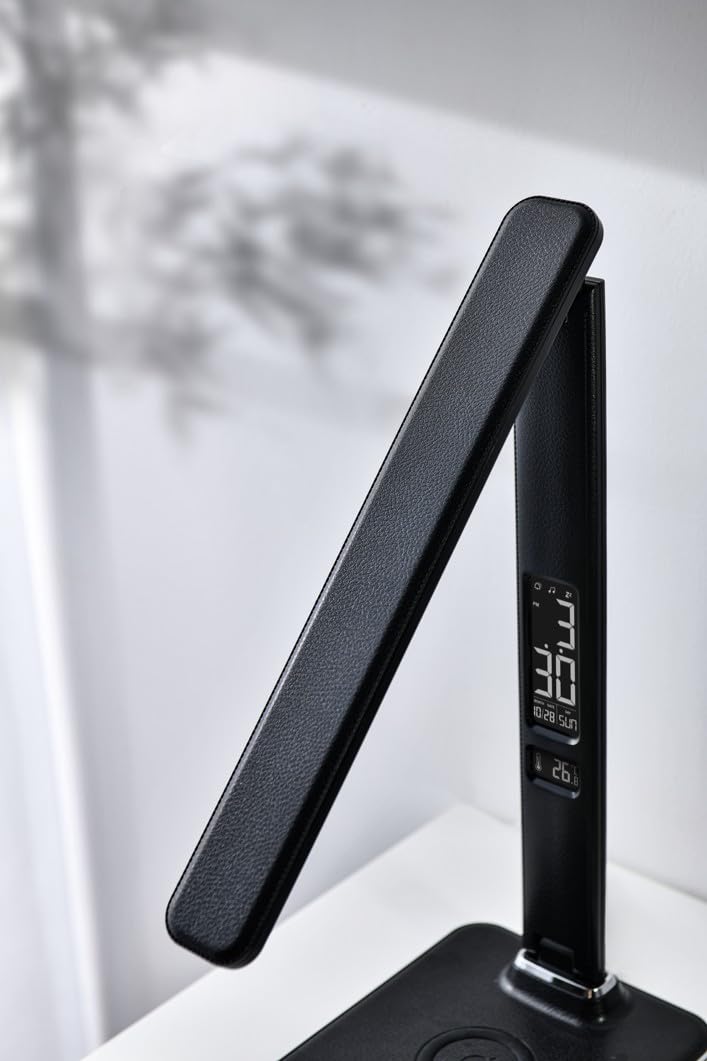 IMMAX KINGFISHER Qi schwarze LED-Tischleuchte mit kabelloser Qi- und USB-Ladung