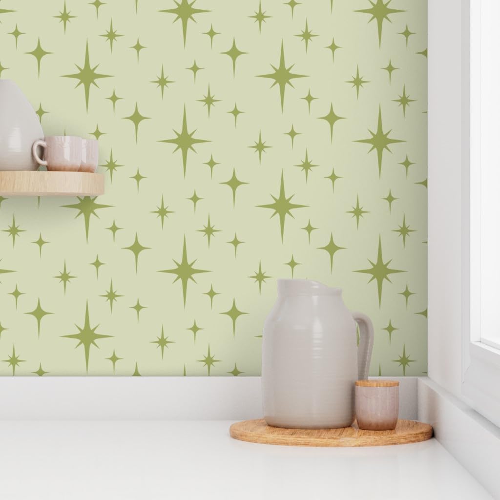 Removable Wallpaper Swatch - Atomic Age Green Vintage Star Retro Midcentury Modern 1950S Space Custom Pre-Pasted Wallpaper by Spoonflower