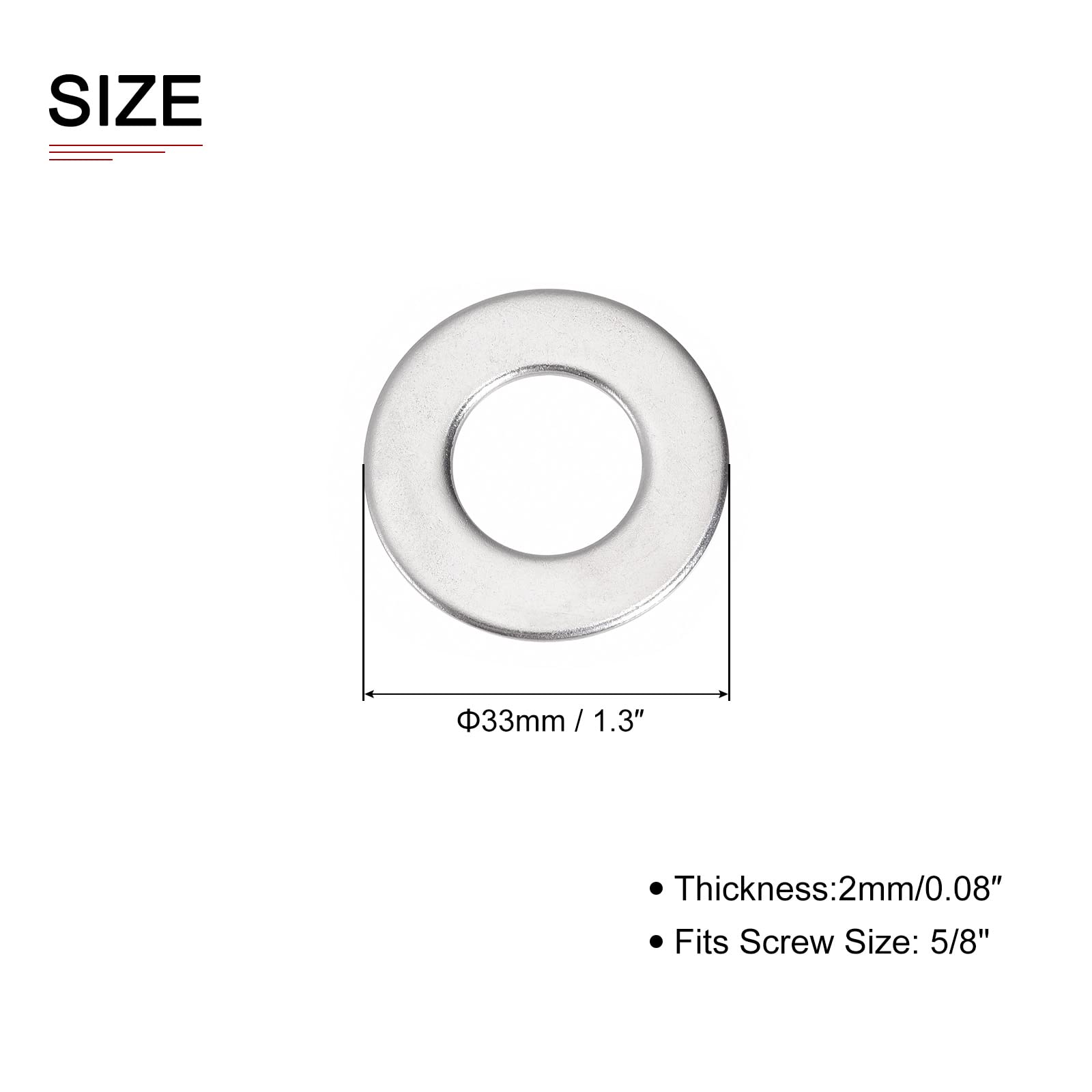 DTGN 33mmx2mm(ODxT) 316 Stainless Steel Flat Washers, 15Pack, Good for 5/8" Industrial Machinery Screw Bolt - Image 2