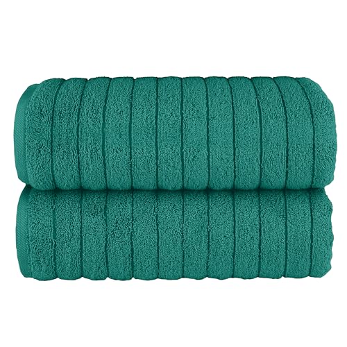 Image of Elegant Comfort 100% Turkish Cotton Corduroy Ribbed Luxury Soft 2 Pack Bath Towels 27 x 54 Inch - Ultra Plush, Absorbent, Quick Dry, Hotel Spa Quality Towels for Bathroom Essentials, Turquoise