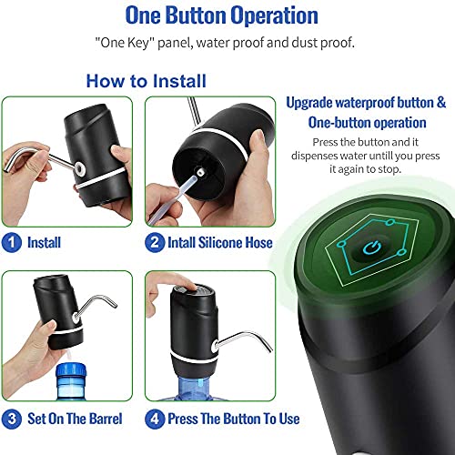 Water Bottle Pump - Water Pump For 5 Gallon Bottle - Usb Charging Automatic Drinking Water Pump With Reusable Water Bottle Cap Universal Fit For Home, Office And Outdoor (Black) #TOP3