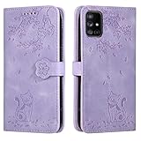 Vaitasy Funda para Samsung Galaxy A71 4G, Ligera Cuero PU Protectora Cover con Función de Soporte Carcasa para Galaxy A71 4g - Gato Púrpura