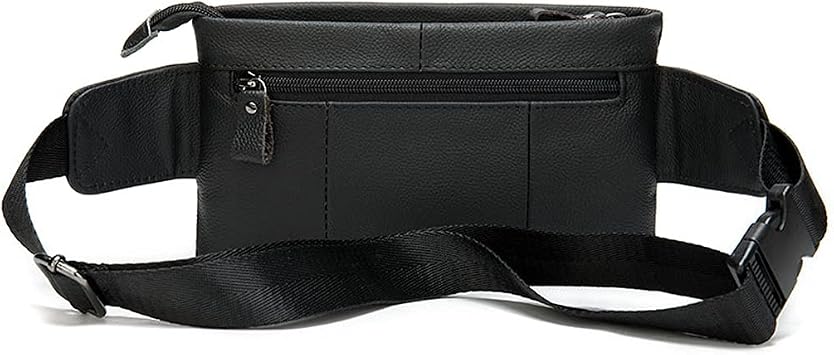 Leather Fanny Pack Waist Bag for Men Women Outdoor Travel Sports Hiking Walking Running Hip Bum Belt Slim Cell Phone Purse Wallet Camping Casual Day Pouch Black