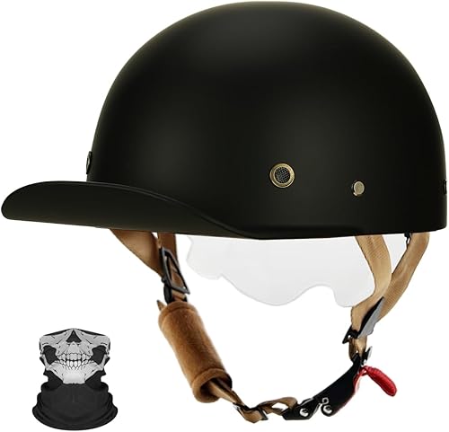 Gorra de béisbol con medio casco de motocicleta estilo vintage para adultos, hombres y mujeres, con cara abierta, para motocicletas de crucero,