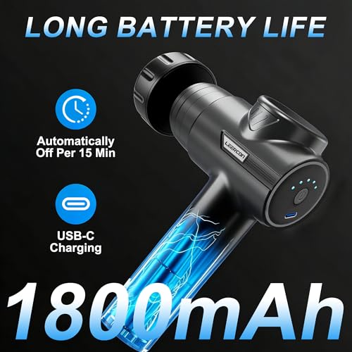 Image of LEERCON Massage Gun with Heat, Deep Tissue Back Massager Gun Gifts for Men | Mini Handheld Percussion Massage Gun with 5 Heads and 6 Speeds 104 - 122F, Ideal Gifts for Men Women Dad Mom Athletes, Black