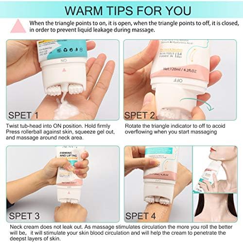 Neck Firming Cream with 2 in 1 Roller Massage, Anti Aging Moisturizer for Neck & Décolleté, Anti Wrinkle Skin Tightening Cream
