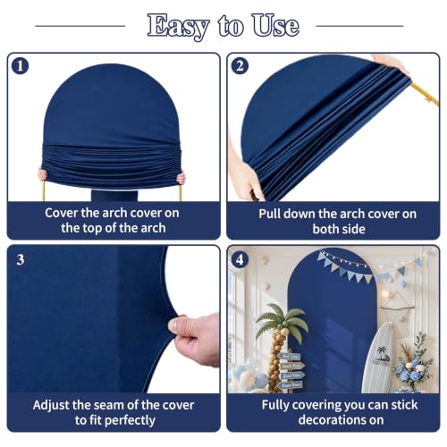 Image of Navy Blue Arch Cover 6.6FT Spandex Fitted Wedding Arch Stand Covers Round Top Chiara Arch Covers Stretchy Backdrop Cover for Birthday Party Ceremony Banquet Decoration