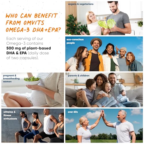Omvits Vegan Omega 3 DHA & EPA from Algae Oil 1000mg - 60 Softgel Capsules with Vitamins C and E - Sustainable Algae Oil Omega 3 to Fish Oil - Vegetarian Fatty Acids - Supports Heart, Brain & Eyes - Image 3
