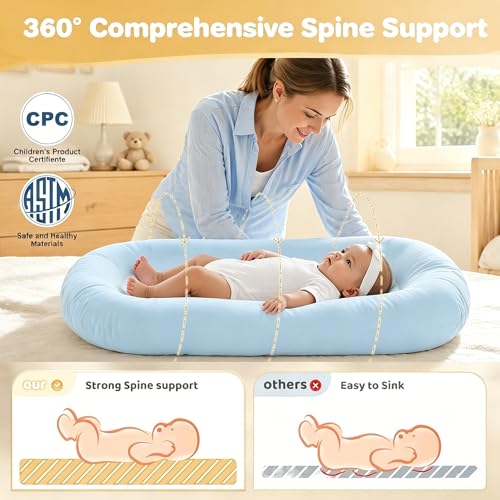 Image of Baby Lounger 0-24 Months Newborn Infant Cotton Floor Seats Support Cushion (Blue) | baby shower gifts