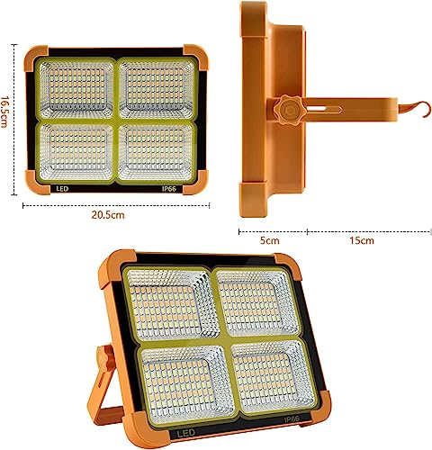 Image of 100W Solar LED Work Light, 10000LM Super Bright Portable Flood Light, 16500mAh Battery, 4 Modes Stepless Dimming, USB Rechargeable Spotlight for Construction, Camping & Emergency
