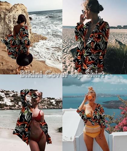 Image of Zoye Chen Women's Bikini Swimsuit Cover Up Button Down V Neck Shirts Long Sleeve Blouse Beachwear Bathing Suit