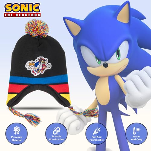 Sonic The Hedgehog Winter Hat and Gloves Set – Blue Sonic Hat for Boys Ages 5-13 – Winter Hat with Scarf and Glove Set3