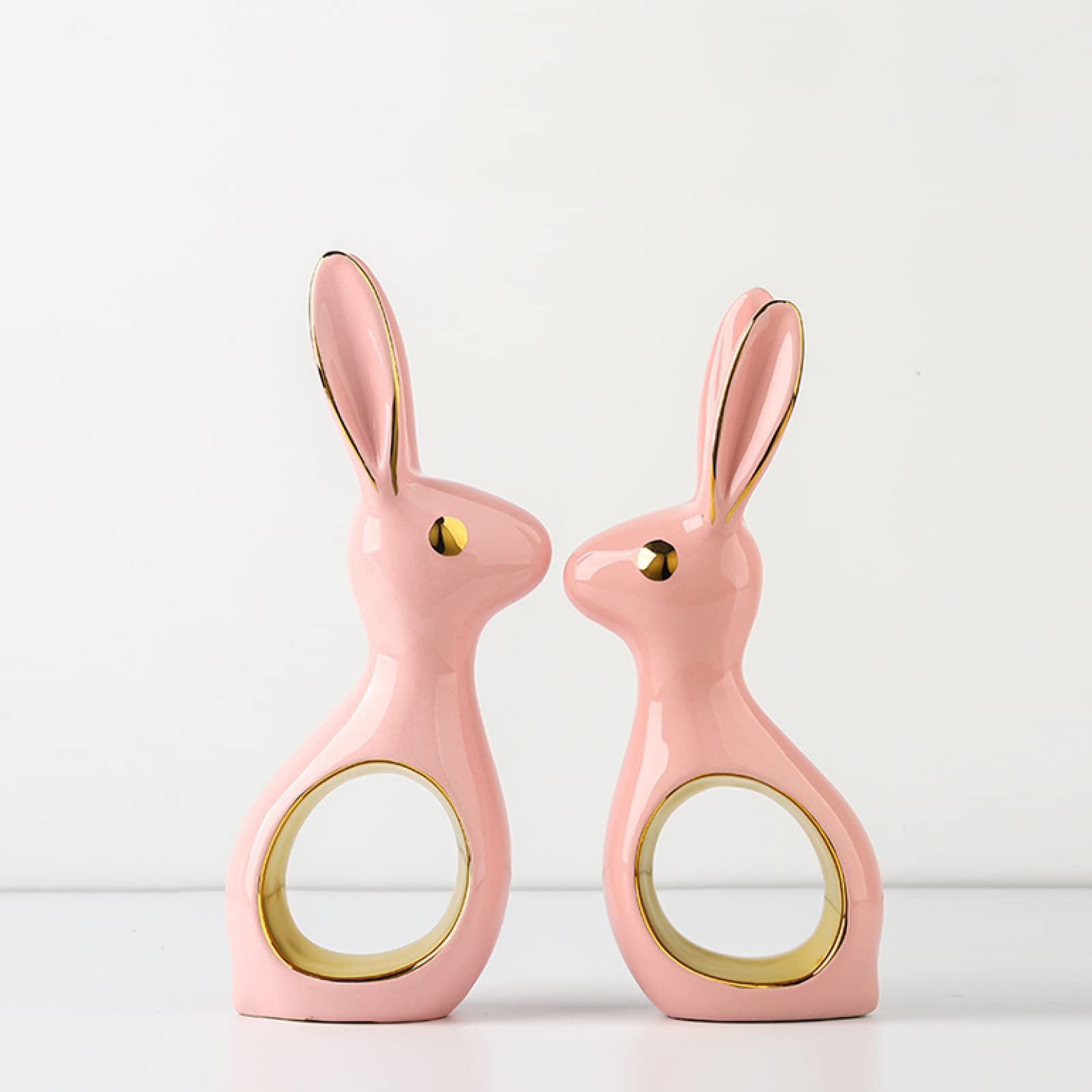 Estatuilla de cerámica Conejo Animal Escultura Adorno de cerámica Artes Hotel Decoración para el hogar Oficina Regalo de Boda Juego de 2