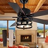 AUNLPB Farmhouse Rustic Ceiling Fan with Lights, 52 Inch Industrial Ceillng Fan Outdoor Ceiling Fan for Patio, Large Airflow Reversible Dual Finish Blades Rustic Fan for Indoor with Timing ​Function