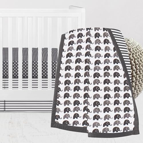 Bacati - Elephants White/Gray 3 pc Crib Bedding Set