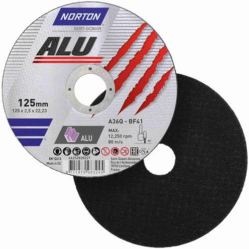 Norton Trennscheibe Aluminium A 36 Q ALU | Durchmesser wählbar: 125 x 1 x 22.23 mm - 10 Stück Norton Trennscheibe Aluminium A 36 Q ALU | Durchmesser wählbar: 125 x 1 x 22.23 mm - 10 Stück