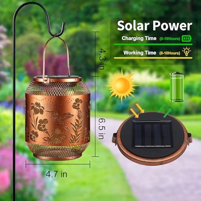 Hummingbird Solar Lanterns Outdoor Waterproof, Birthdays Gifts for Women Mom and Grandma, Metal Hanging Lanterns Decor Garden Decorative Solar LED Light for Yard, Patio, Lawn, Porch, Backyard