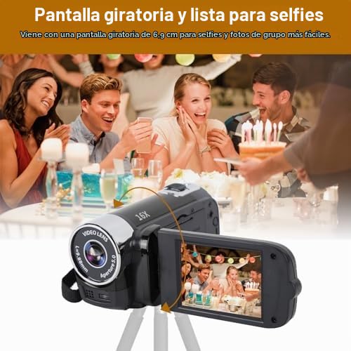 Cámara de Video para Vlogging, Videocámara Full HD 1080P, Zoom Digital 16X 16MP, Pantalla Giratoria TFT de 2.7in, con Luz de Relleno y Puerto USB, Captura Momentos Maravillosos (Negro)