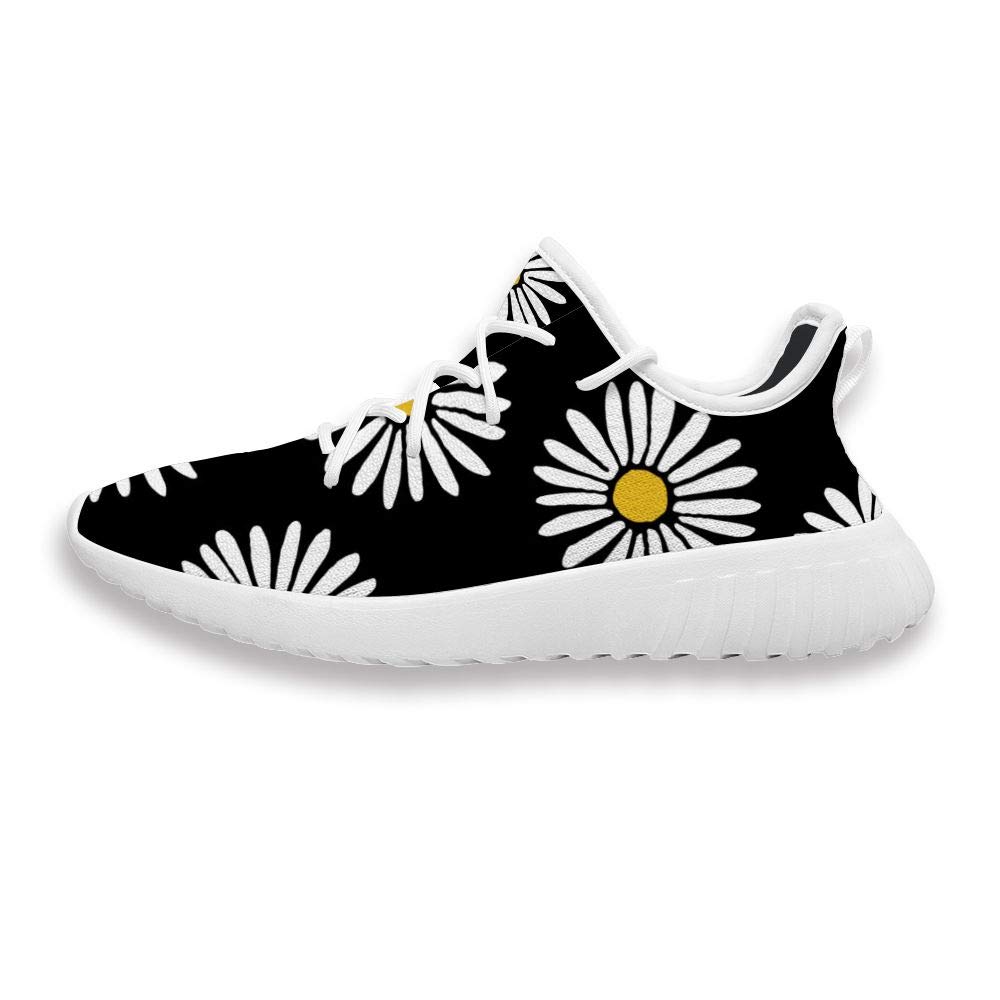 Funny Printing Cute White Daisy Lace Up Shoes Personalized Lightweight Athletic Walking Running Shoes for Men