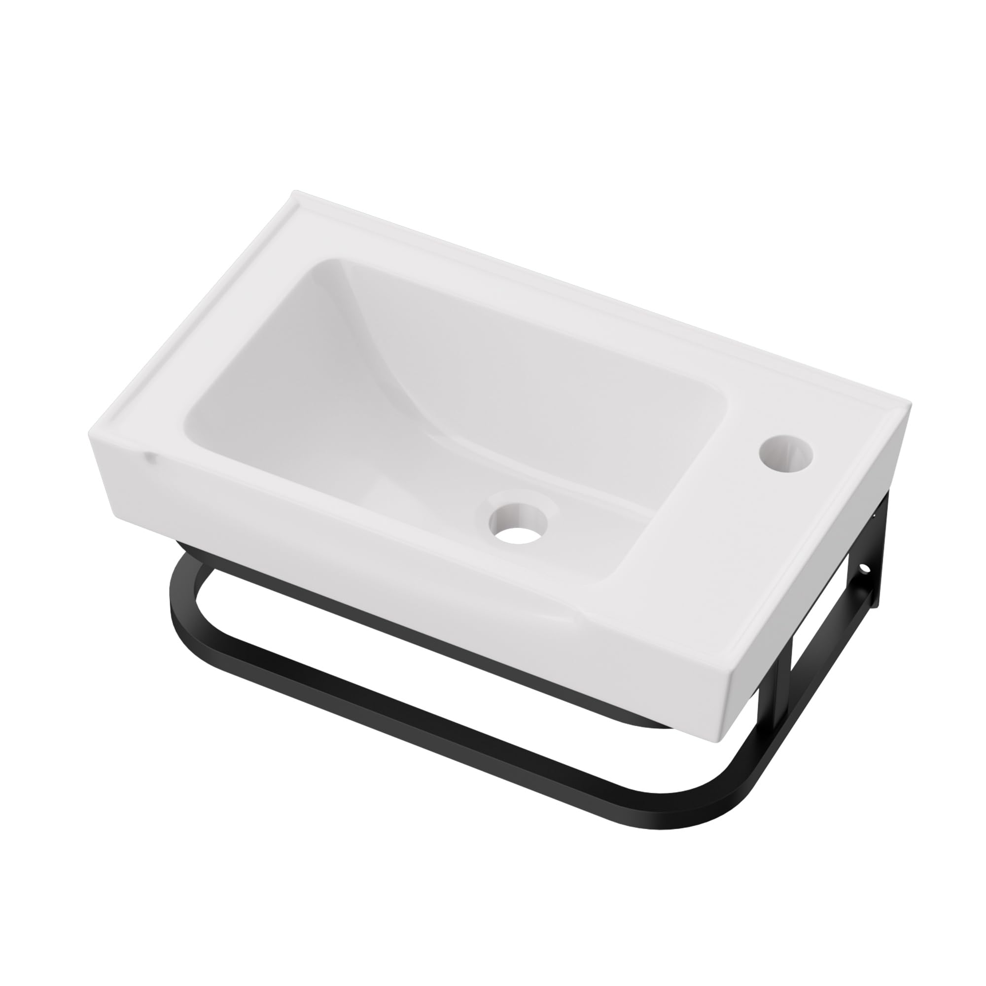 Lordear Wall Mounted Bathroom Sink with Towel Rack 20 x 11 Inch Modern Black Wall Hung Sink for ADA Bathrooms, Rectangular One Hole Porcelain Vanity Sinks