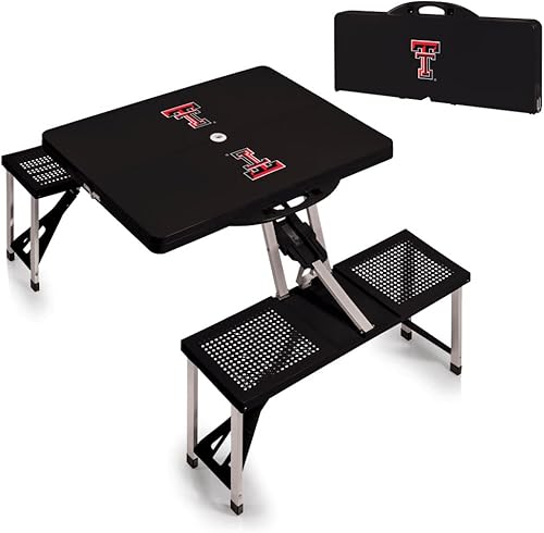 Vista 52 de PICNIC TIME NCAA North Carolina Tar Heels Folding Picnic Table - Camping Table - Outdoor Table with Umbrella Hole Negro