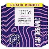 TOTM 100% Organic Cotton Night Pads with Triple-Layer Protection - Case of 8-64 Pads Breathable Period Care with Secure Wings & Waterproof Backing | Sanitary Towels for Overnight Protection