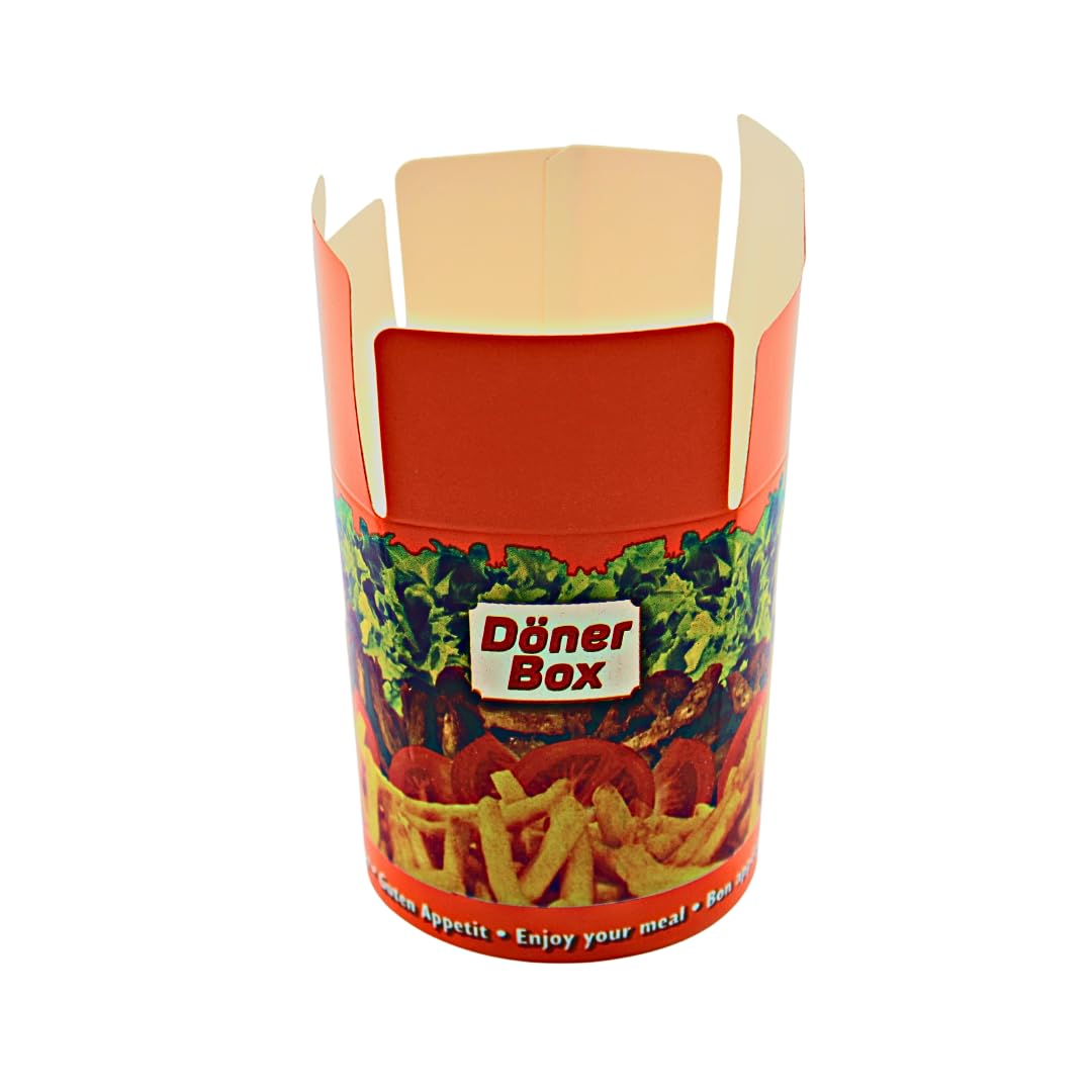 Enpack Döner-Box aus Kraftpapier mit Faltdeckel, 500 ml (16 oz) – 500 Stück – Einweg Food-Container To Go – Asia-/Nudelbox, Snackboxen für Take-Away & Lieferservice