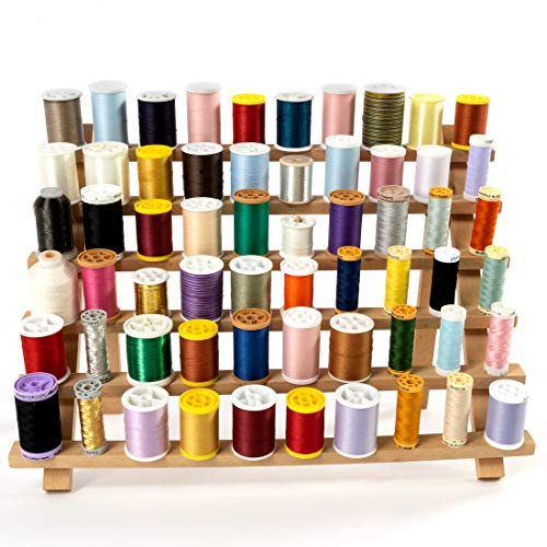 Image of Dritz Wooden Thread Rack - Holds 60 Spools - Wall-Mount or Free-Standing with Pull-Out Legs - Wood Organizer for Sewing, Quilting, & Hair Braiding