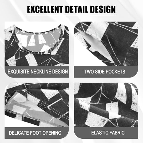 ALAZA Black White Abstract Pajamas Set Short Sleeve Cotton Sleepwear Summer Pjs 2 Piece 5-14Y4