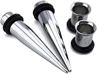 Urban Body Jewelry 1 Gauge Ear Stretching Kit (7mm): 2 Stainless Steel Tapers & 2 Single Flare Tunnels - 4 Pieces
