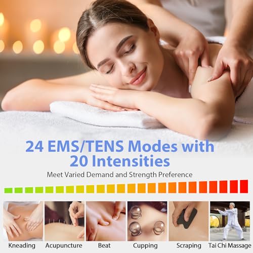 TEC.BEAN 24 Modes Tens Unit Muscle Stimulator, Rechargeable Tens Machine with 8 Electrode Pads (American Gel), Electric Pulse Massager for Pain Relief Therapy（Blue） - Image 4