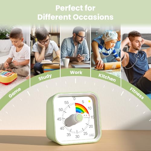 InfPokid Visueller Timer Kinder mit Pausenfunktion, 60 Minuten Countdown Regenbogen Timer für Kinder Schreibtischstudie, Klassenzimmer, Büro, Küche, Leises Zeitmanagement für ADHS (Grün Regenbogen) 6