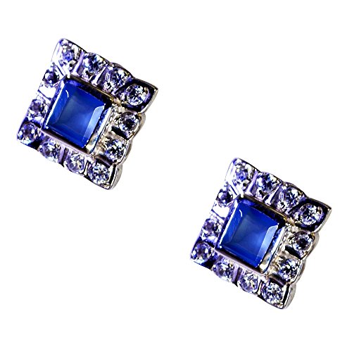 Boucles d'oreilles argent 925 pierre naturelle calcédoine bleue