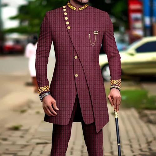 Men`s Suit Double Breasted Slim Fit Embroidery Chain Blazer and Pants Set Dashiki Outfits African Clothes2