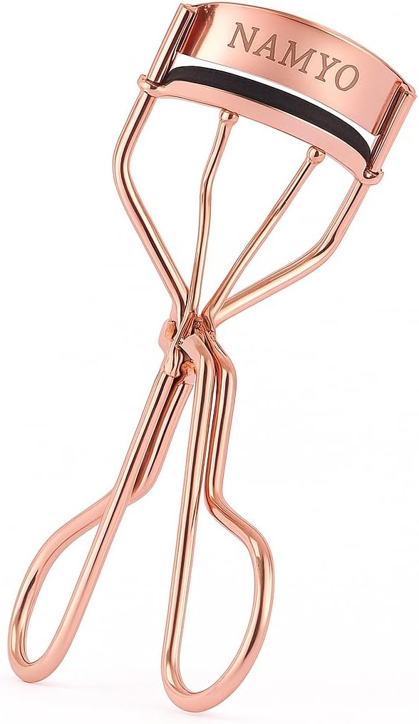 Premium Eyelash Curler Rose Gold Edition with 5 Years of Silicone Refill Pads Supply - Makeup Lash Tool with Lasting Lift, Gift Ready Travel Pouch Including Satin Bag
