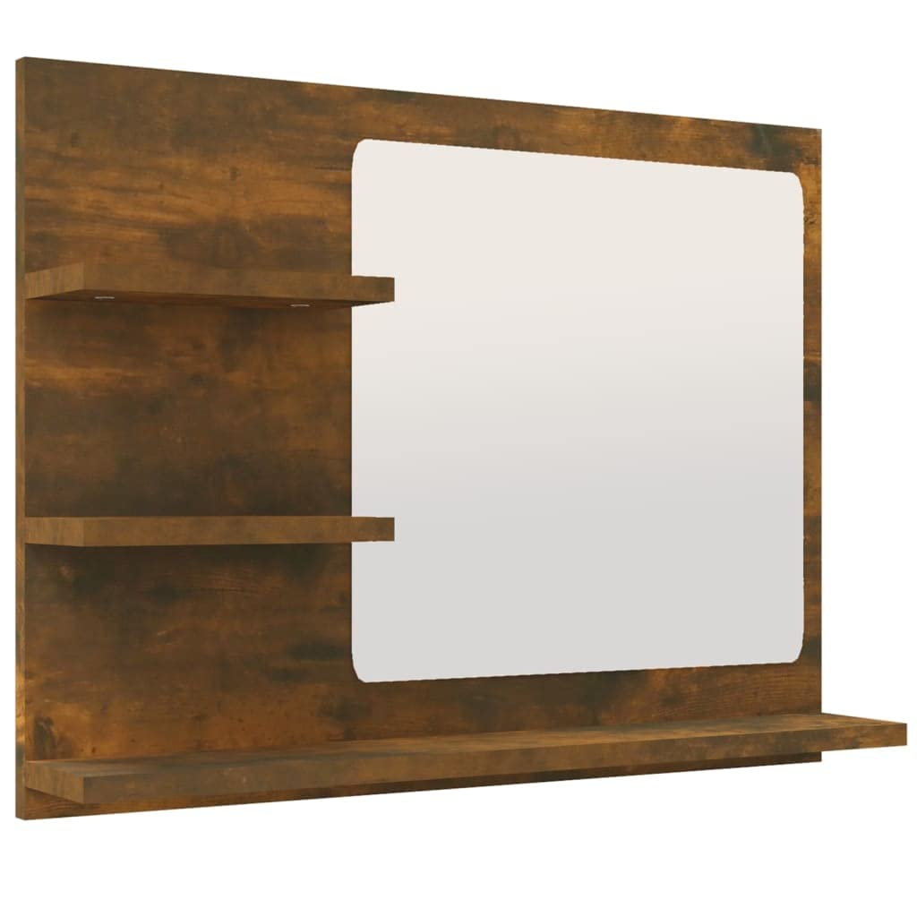 vidaXL Smoked Oak Bathroom Mirror, 60x10.5x45 cm, Wall-Mounted Storage Solution, Modern Aesthetic, Moisture-Resistant Engineered Wood, Space-Saving Design — image 1